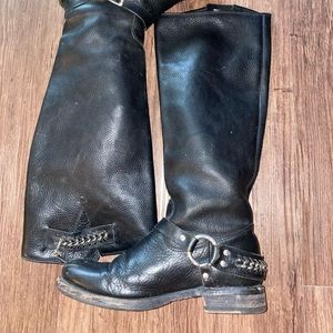 Frye Black Women's Jenna Chain Harness Tall Leather Riding Boots Size 9